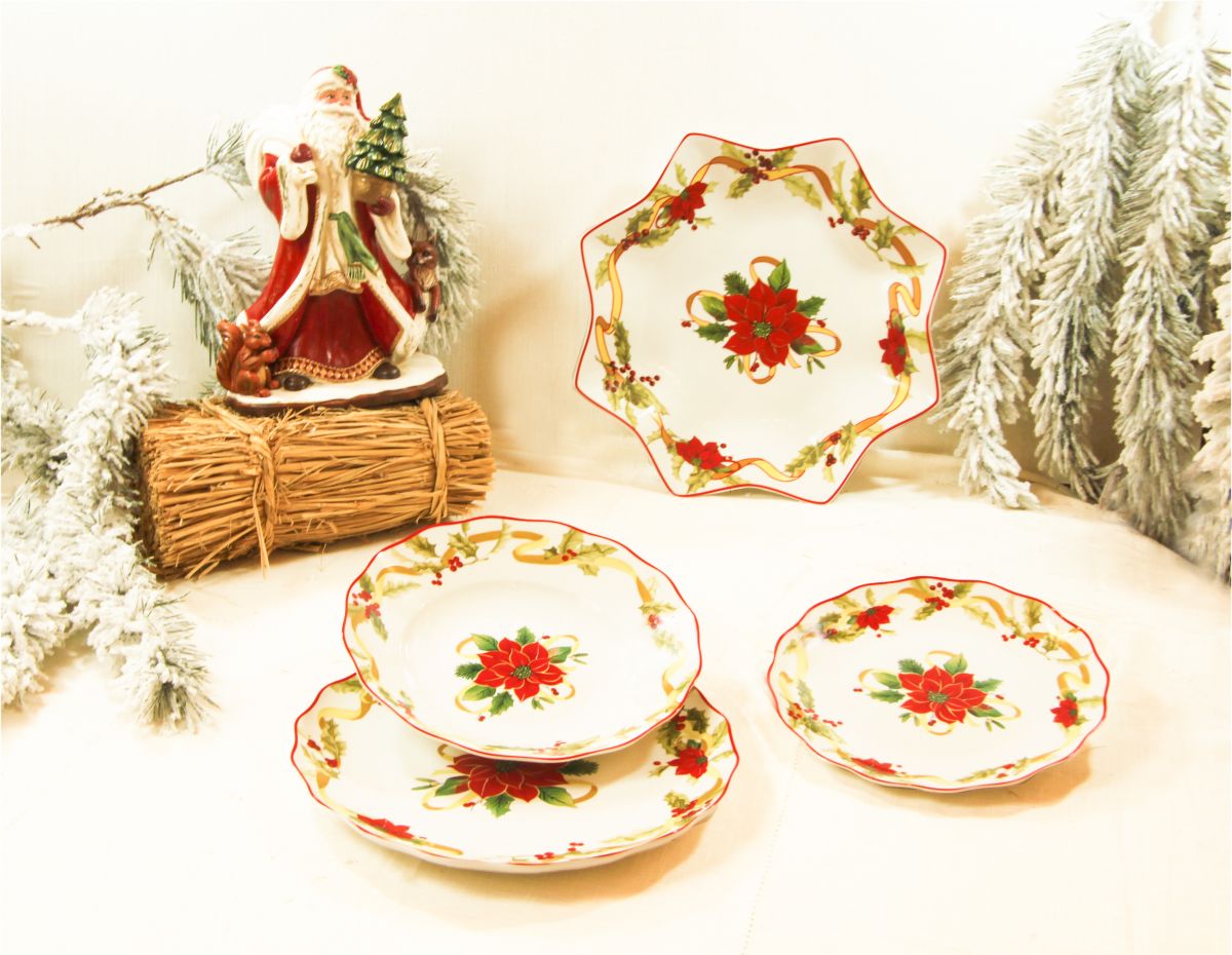 Royal Family - Servizio di piatti natalizio in porcellana 18 pezzi "christams star"