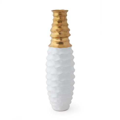 Hervit - Vaso in Gres bianco e oro matt - 70 cm