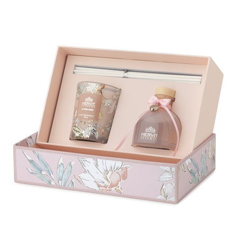 Hervit-SET PROFUMA AMBIENTE + CANDELA SATURN ROSE