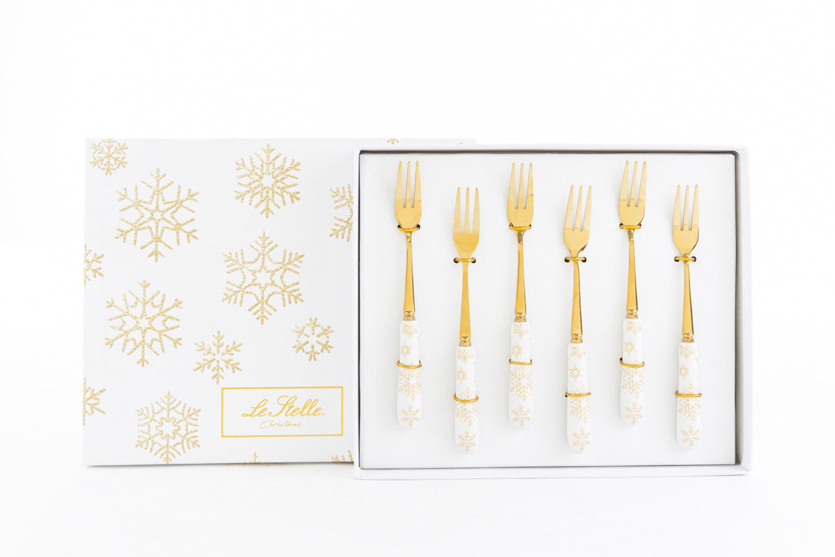 Le Stelle - Set 6 pz forchettine natalizie bianco 15 cm