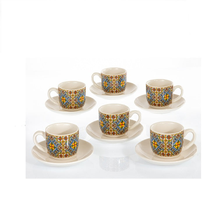 Cuore Matto - Set 6 tazzine 6X6 Mediterraneo in porcellana decoro siciliano