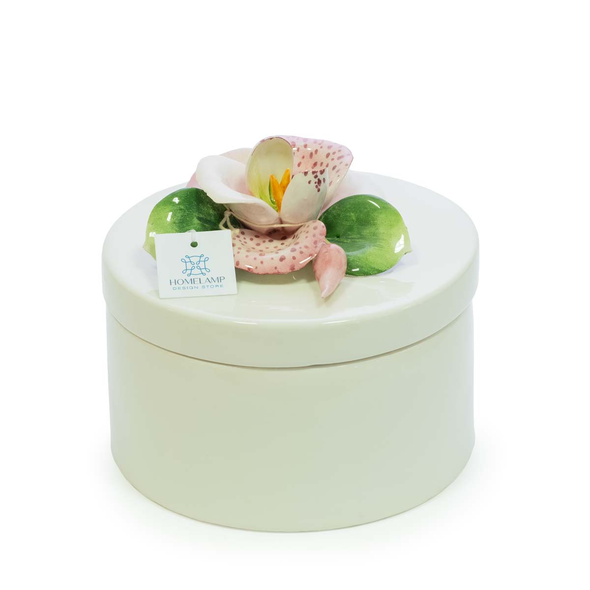 Dea Capodimonte - Scatola tonda bianca decoro fiori