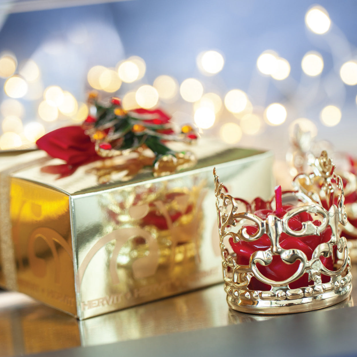 Hervit - Box carat gold 6x6x5,5cm spilla albero di Natale