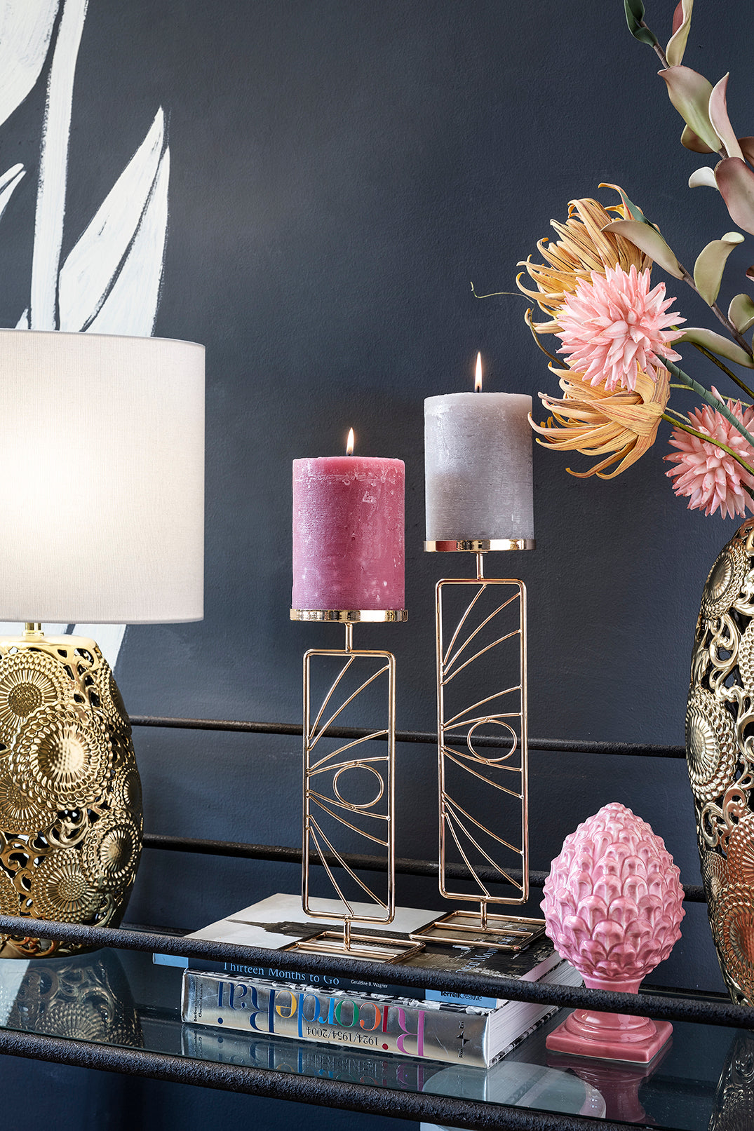 Henriette - portacandele pavone metallo oro