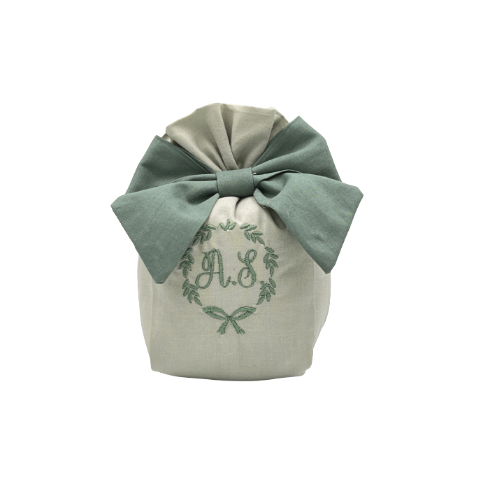 Sekò - Sacchetto cotone verde salvia con iniziali