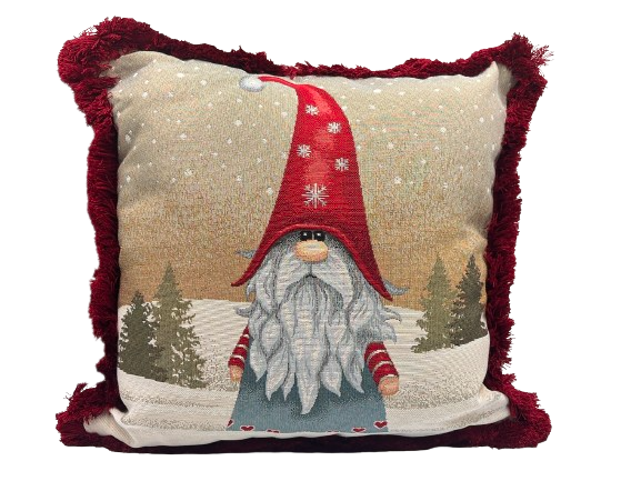 H.L. - Cuscino natalizio panna/bordeaux decoro folletto