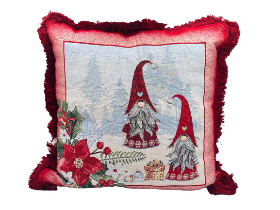 H.L. - Cuscino natalizio panna/bordeaux decoro folletto