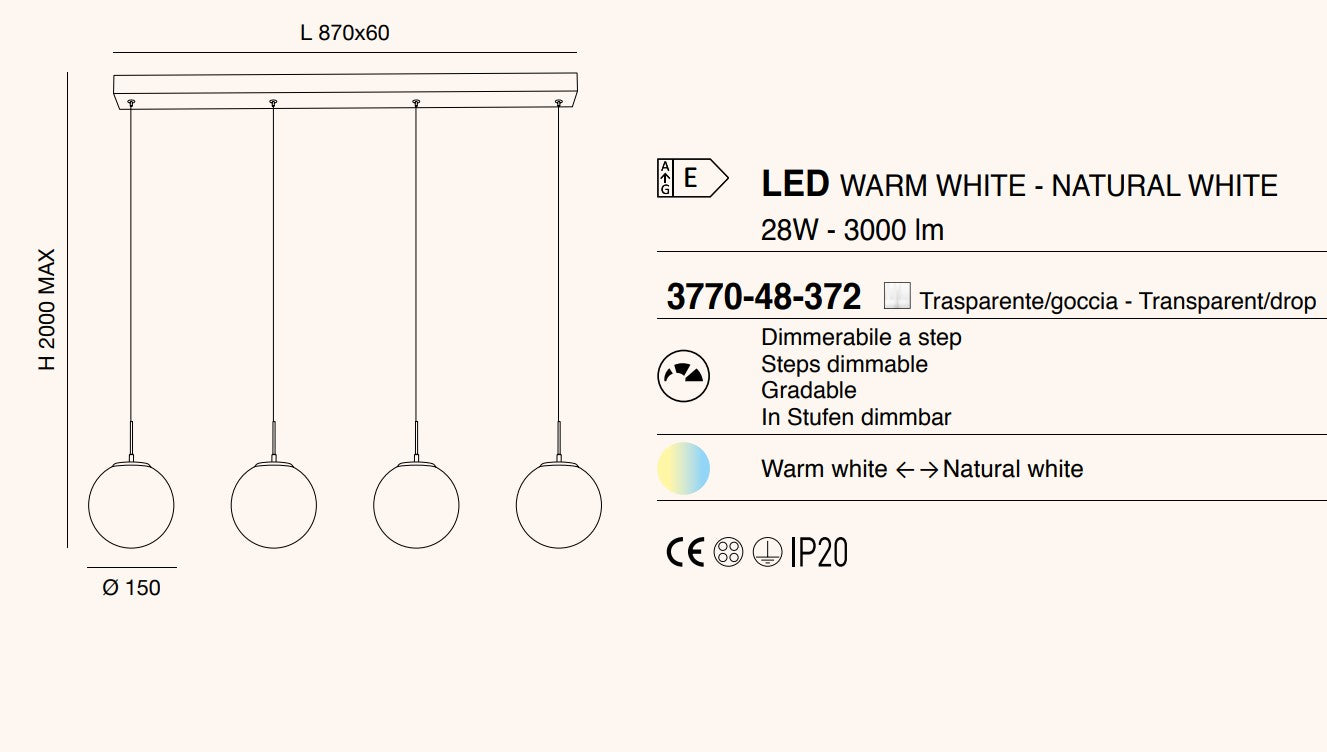 Fabas - Ariel lampadario a 4 sospensionI