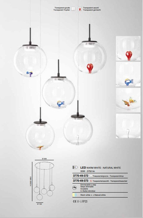 Fabas - Ariel lampadario a 5 sospensionI