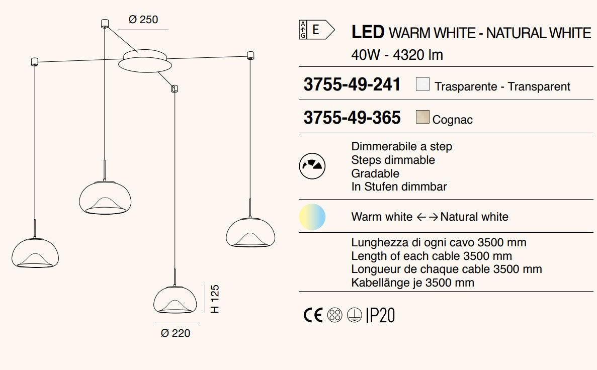 Fabas - Brena lampadario a 4 sospensionI