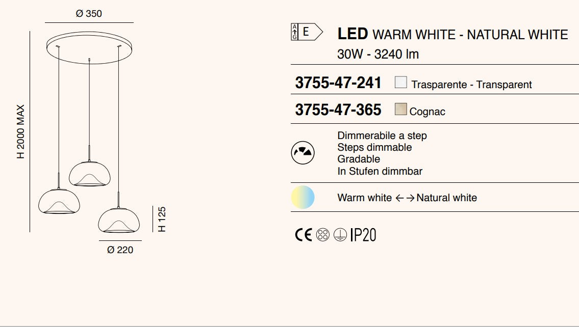 Fabas - Brena lampadario a 3 sospensionI