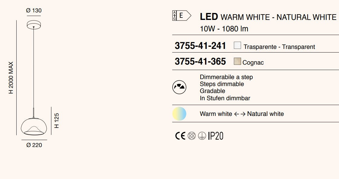 Fabas - Brena lampadario a 1 sospensione