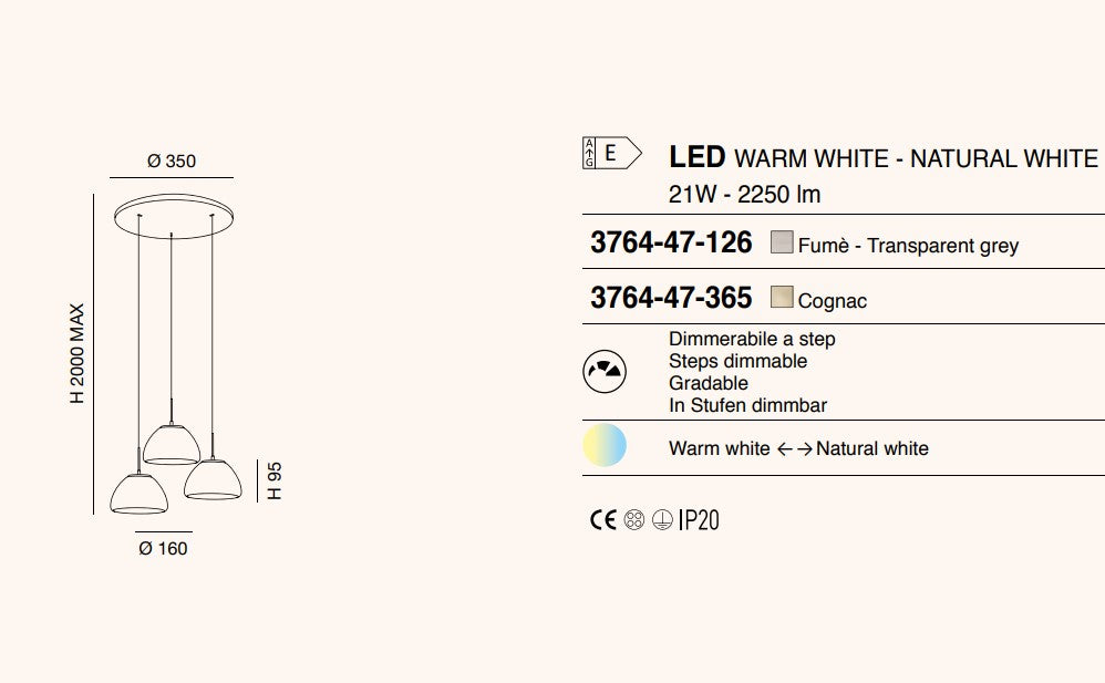 Fabas - Lucille lampadario a 3 sospensione