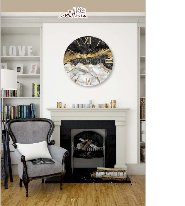 Artemania - Orologio Tondo Marmorizzato Nero e Bianco Ø60