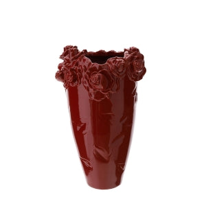 Hervit-Vaso scultura rose gres Dia.24x37Cm bordeaux