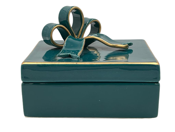 Dea Capodimonte - Scatola quadrata ottanio con fiocco su angolo