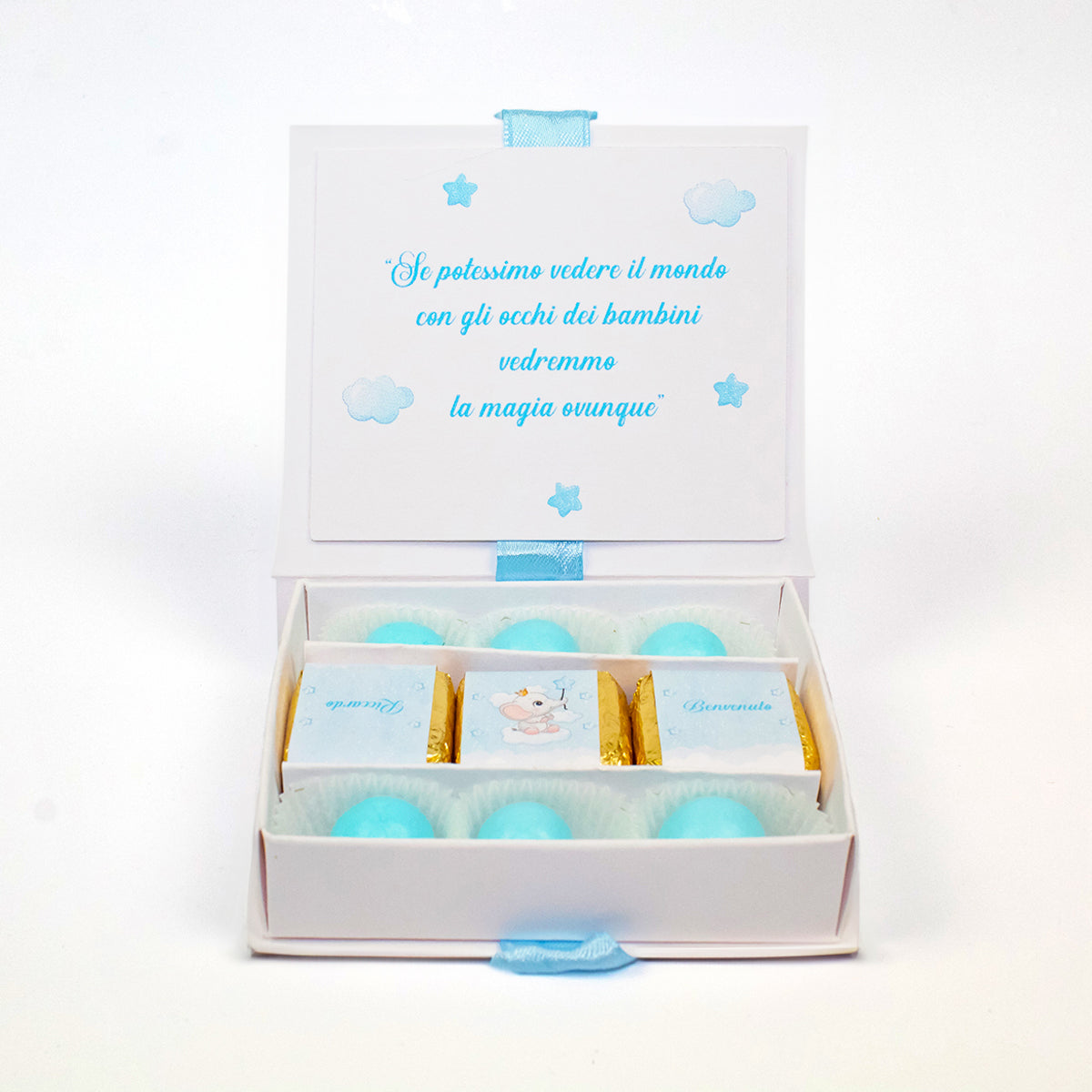 Aguacoco- Scatolina libro celeste con nome