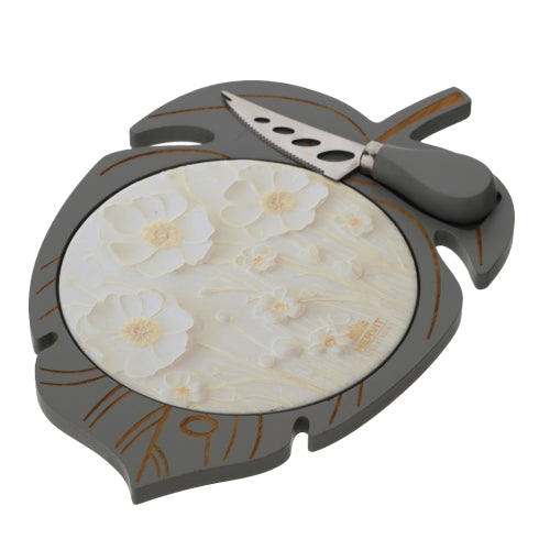 Hervit - Tagliere foglia legno/ceramica tortora