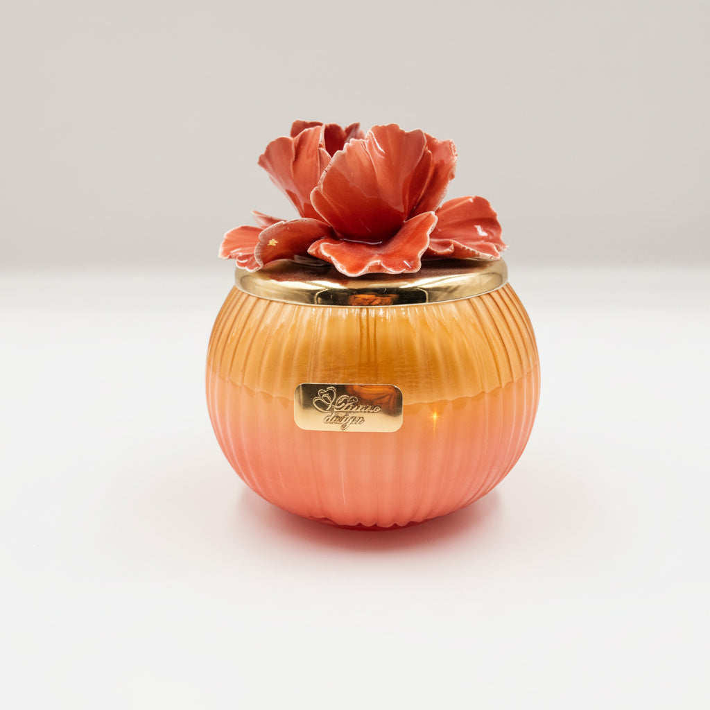 Pienne - Candela arancio grande con fiore