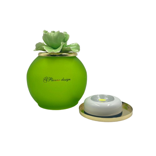 Pienne - Lampada verde mela con fiore D.12