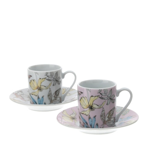 HERVIT- BOX 2 TAZZINE CAFFE' PORCELLANA BLOOMS BIANCO/ROSA 9X5CM