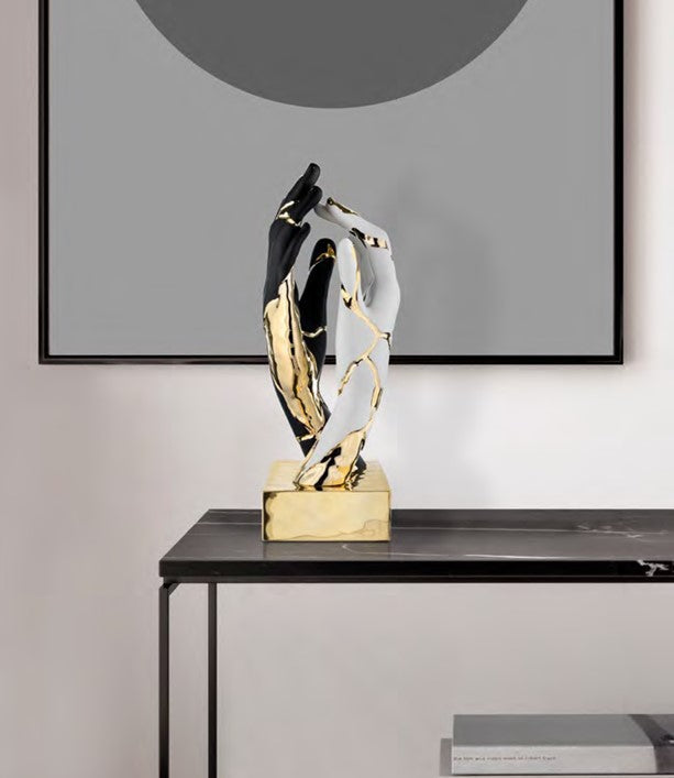 Bongelli - Scultura mani crepate nero-bianco-oro h22