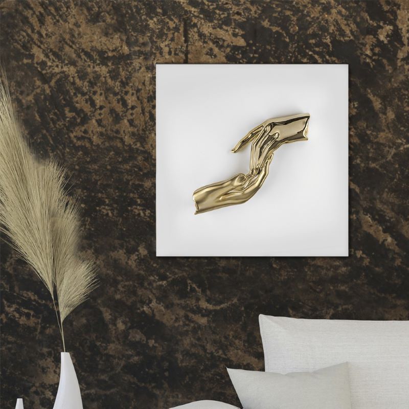 Bongelli - Quadro mani oro pannello bianco 50x50