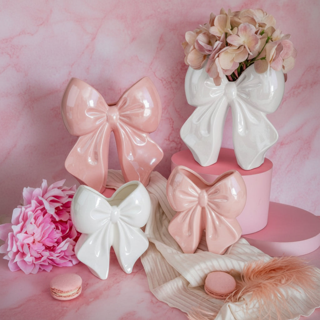 Le Stelle - Vaso dolce nodo Bianco e Rosa assortiti h14
