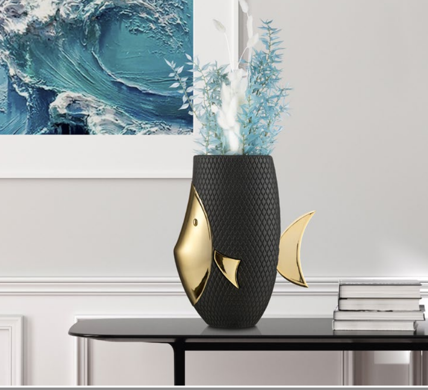 Bongelli - Vaso pesce bainco oro h 30 cm