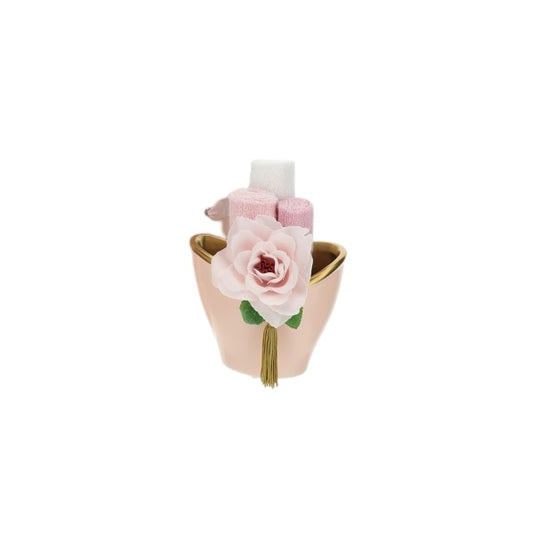HERVIT - Vaso Ovale Ceramica Rosa/Oro 15X11X13Cm