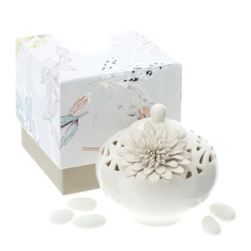 Hervit-Contenitore in Porcellana Traforata con Fiore e Confetti