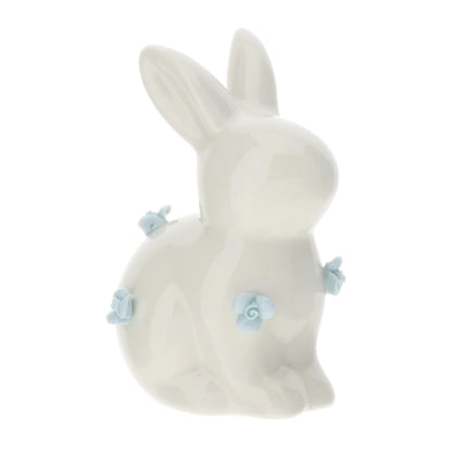 Hevit - Coniglio porcellana bianco 10cm c/fiori
