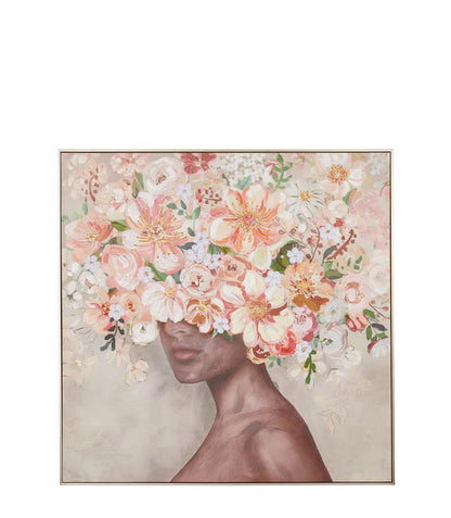 L'Oca Nera - Quadro con cornice 100x100 Volto donna con fiori