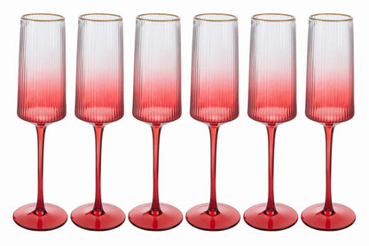 Le Stelle -  Set 6 flute vetro colore rosso