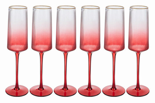 Le Stelle -  Set 6 flute vetro colore rosso