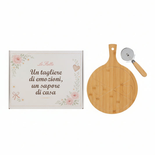 Le Stelle -  Tagliere legno con tagliapizza gusto e cuore