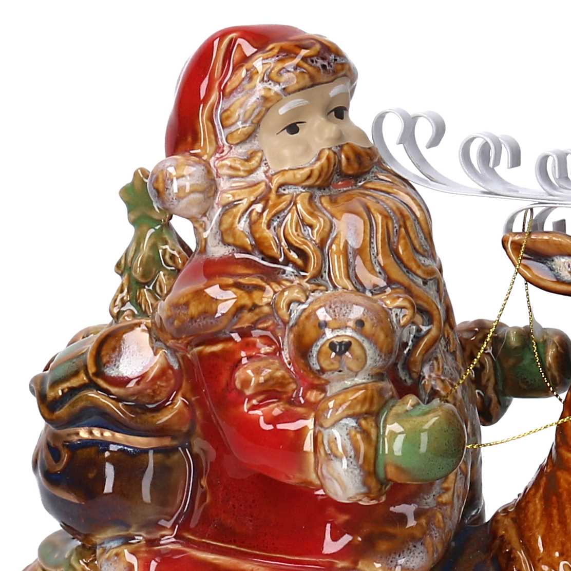 Vacchetti - Babbo natale ceramica su renna con regali cm23x12h32