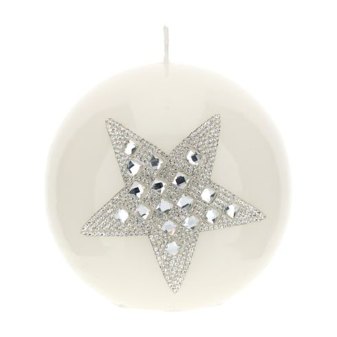 Hervit – Candela sfera bianca con stella argento