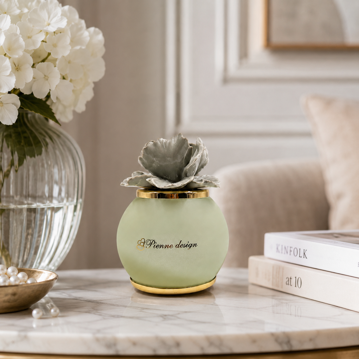 Pienne - Lampada verde con fiore