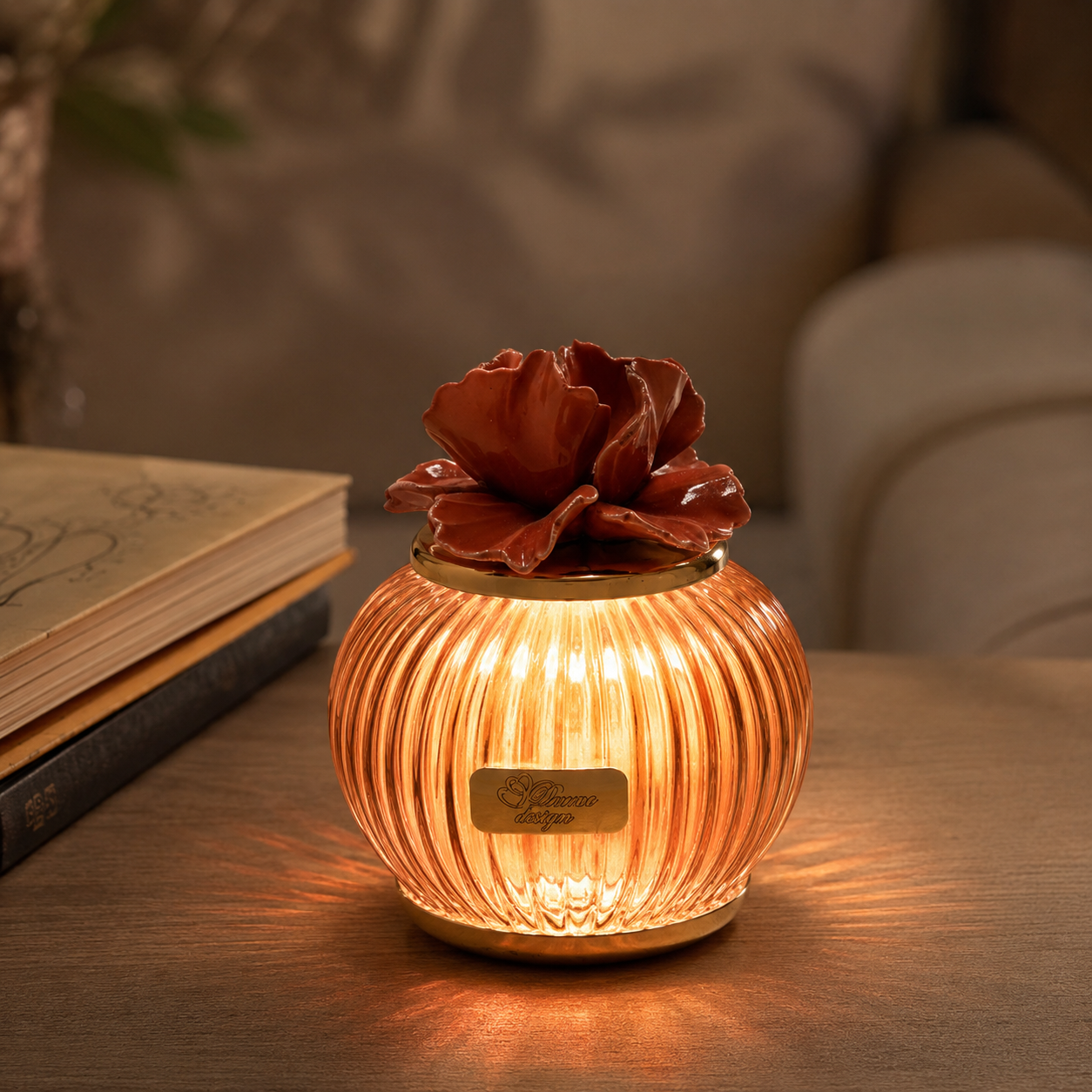 Pienne - Lampada arancio con fiore