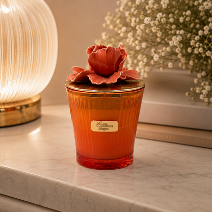 Pienne - Candela arancio lunga con fiore