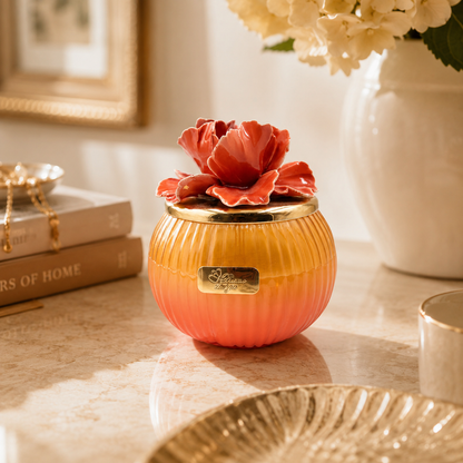 Pienne - Candela arancio grande con fiore