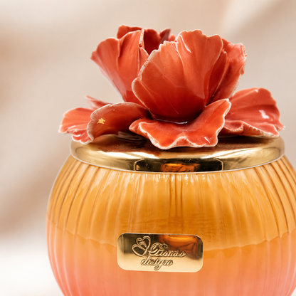 Pienne - Candela arancio grande con fiore