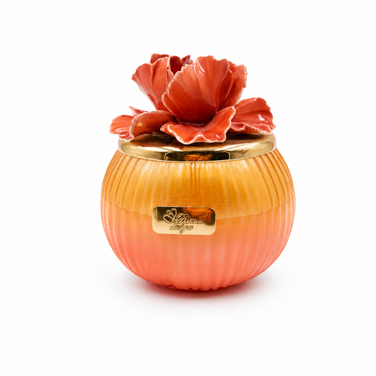 Pienne - Candela arancio grande con fiore