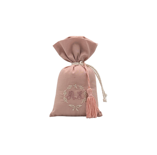 Sekò - Sacchetto in cotone lungo rosa antico con iniziali