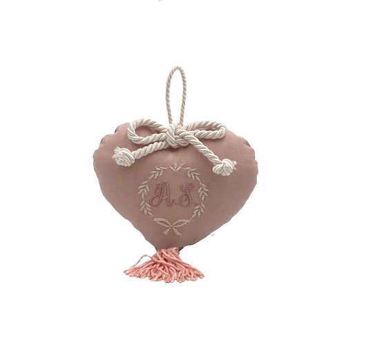 Sekò -Cuore in cotone rosa antico con nappina