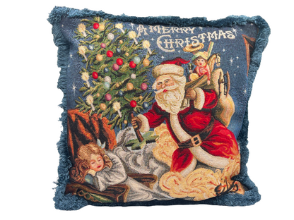 H.L. - Cuscino natalizio con sfondo blu e doppio decoro