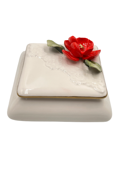 Dea Capodimonte - Scatola quadrata con camelia rossa 15X15XH5CM