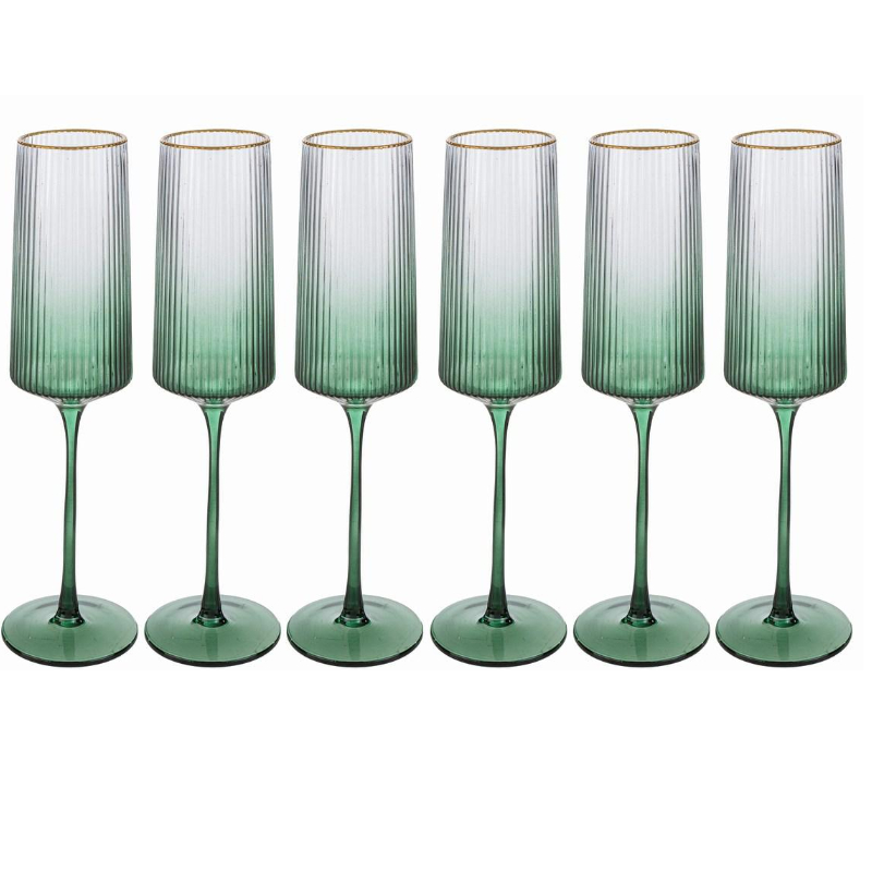 Le Stelle -  Set 6 flute vetro colore verde
