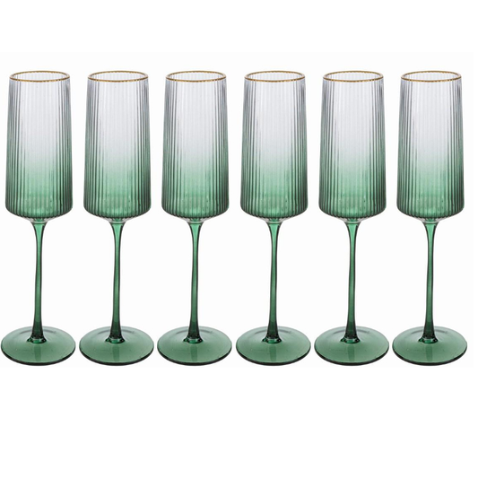 Le Stelle -  Set 6 flute vetro colore verde